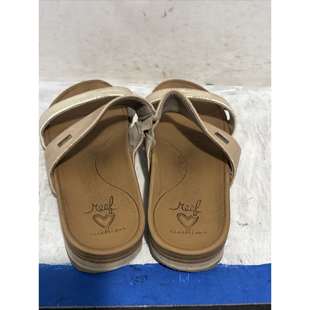 Reef Womens Cushion Vista Slides Sandals Gold Vegan Leather Flat Strappy Shoes - Picture 4 of 6